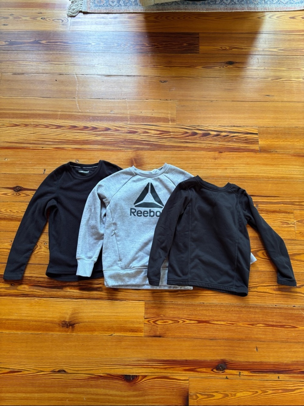 3 Boys Shirts...Gray Reebok Shirt  2 Black Fleece Size Small